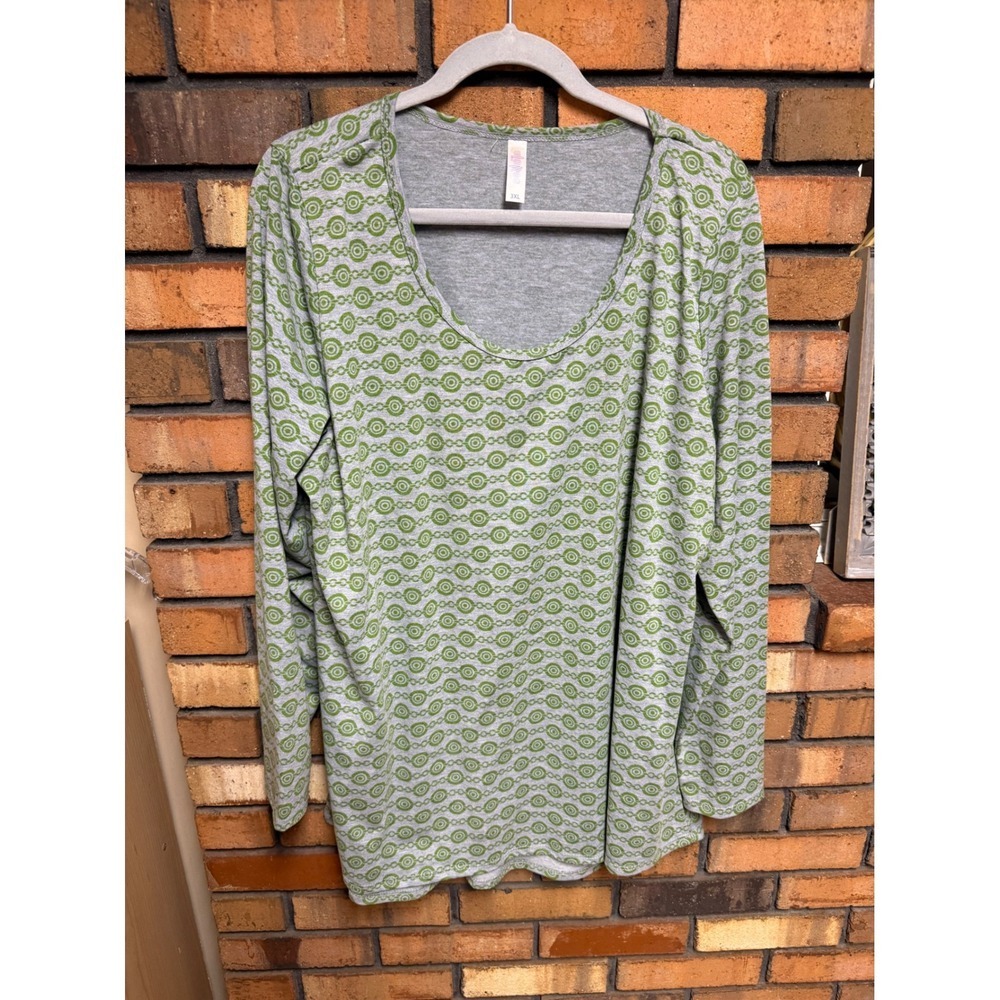 LuLaRoe Womens 3XL Gray Green Geometric Circle Print Long Sleeve Top